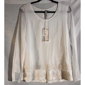 Miilla Womens 2 Piece Tunic Top Set L White Floral Lace Adjustable Strap NWT